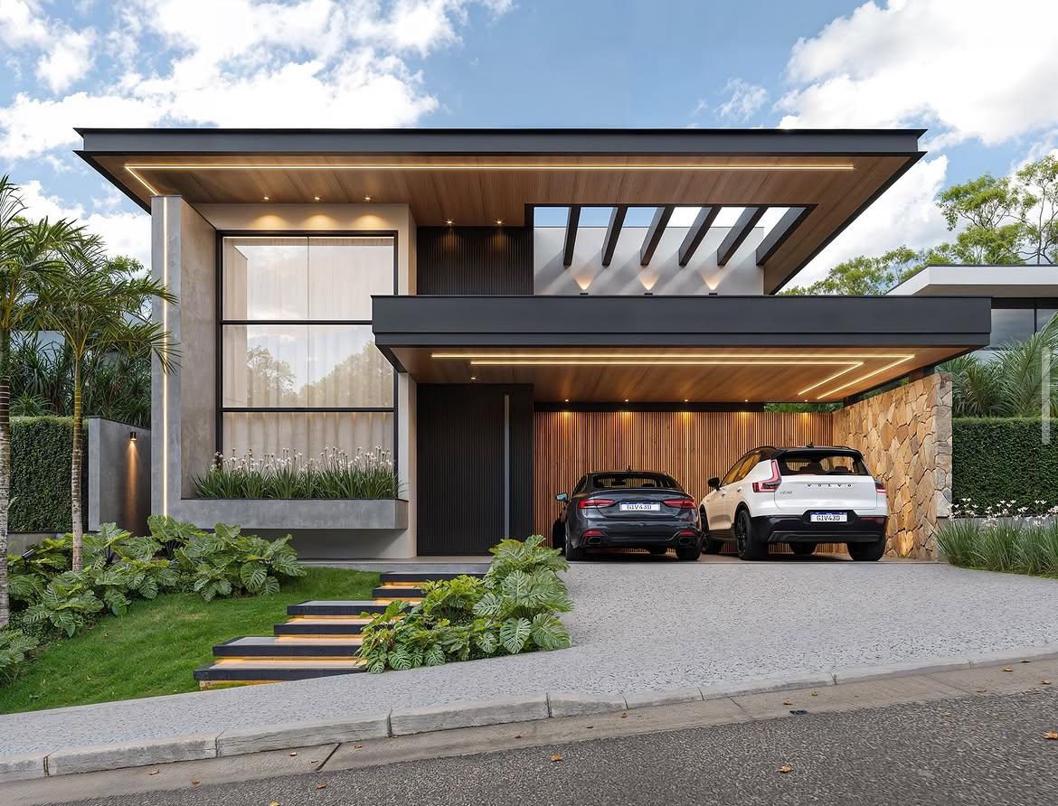 Garagem residencial com arquitetura moderna em Fortaleza